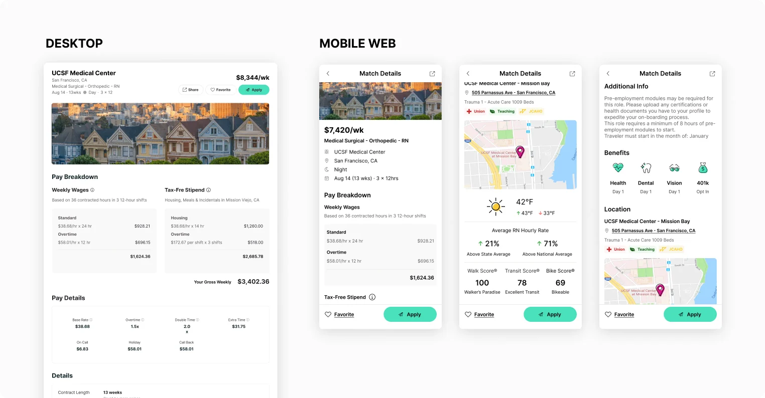 Match details on desktop and on mobile web