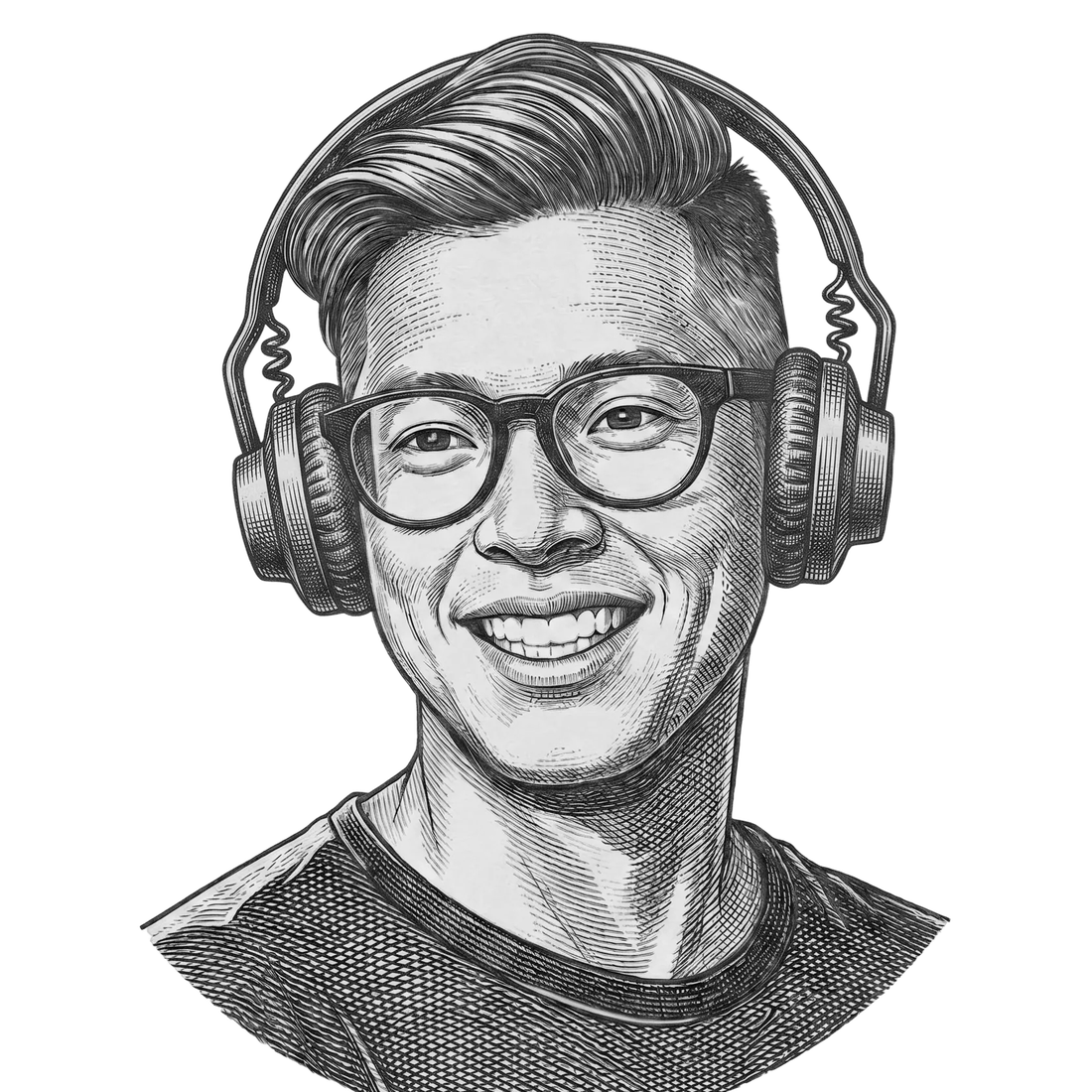 George wearing headphones
