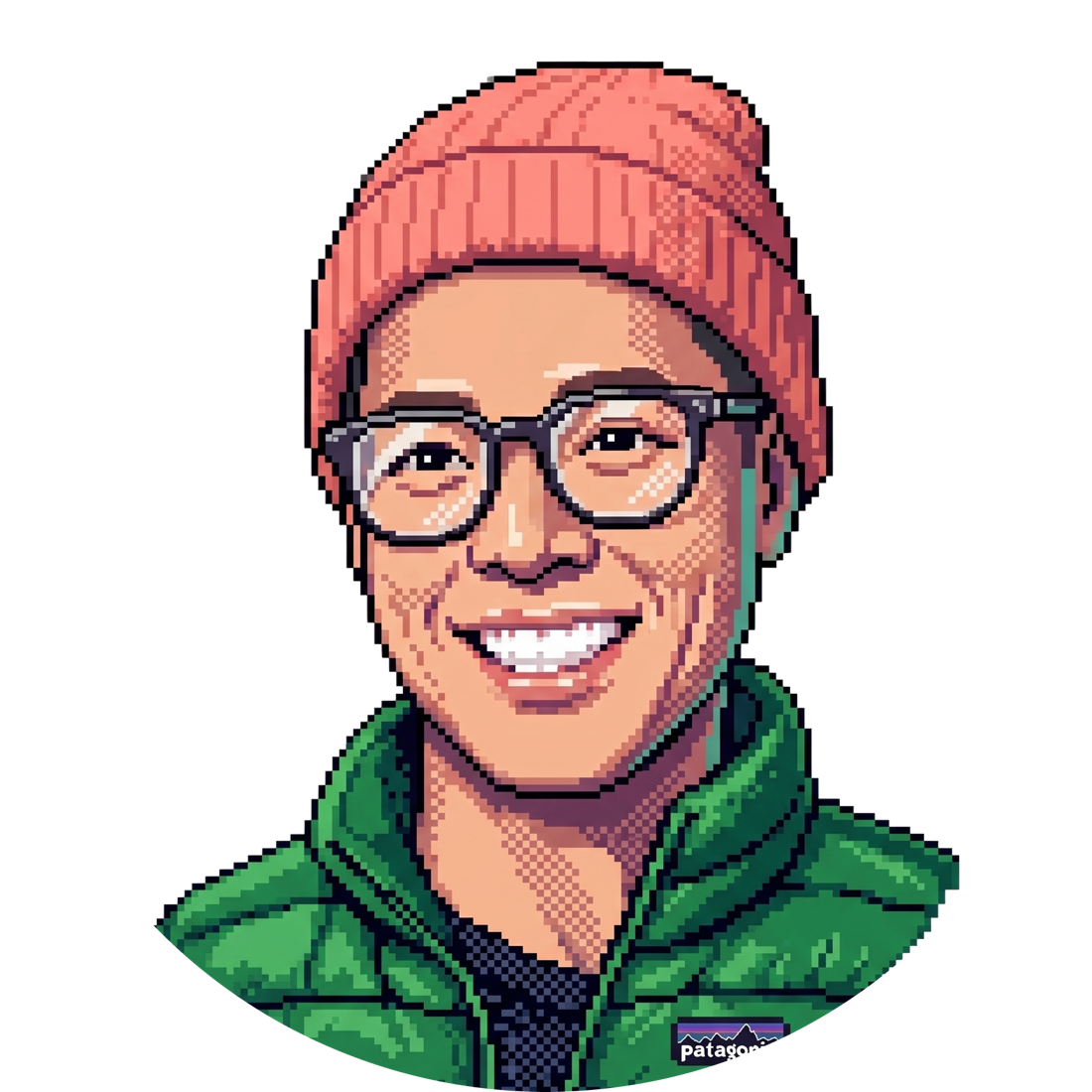 Pixel art portrait of George in travel gear